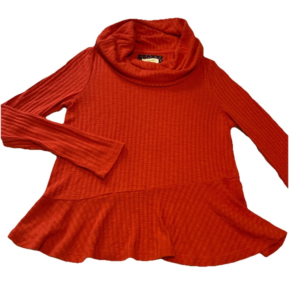 MAEVE By Anthropologie Hacci Ruffle Pullover Orange Cowl Neck Sweater Size M